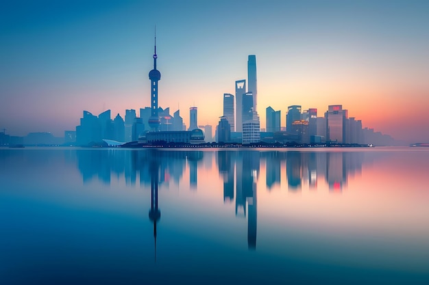 Die Skyline von Shanghai an einem nebligen Tag China 3D-Rendering