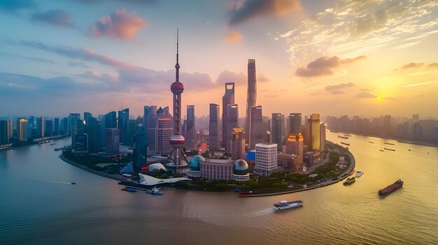 Die Skyline von Shanghai an einem nebligen Tag China 3D-Rendering