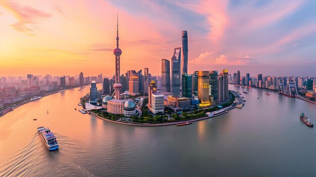 Die Skyline von Shanghai an einem nebligen Tag China 3D-Rendering