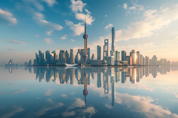 Die Skyline von Shanghai an einem nebligen Tag China 3D-Rendering