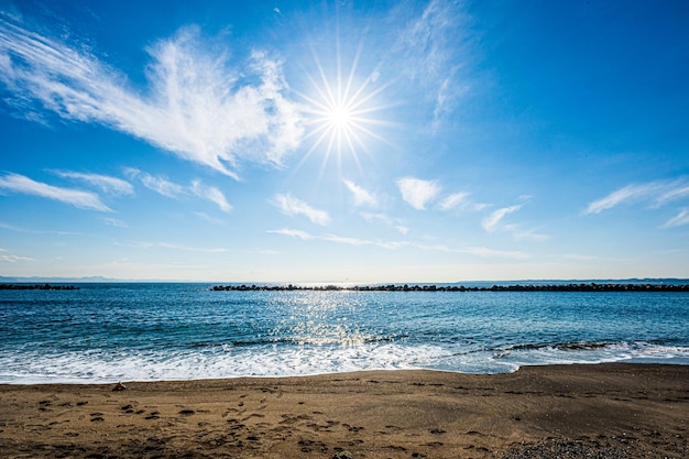 Die Sonne, der blaue Himmel und das Meer