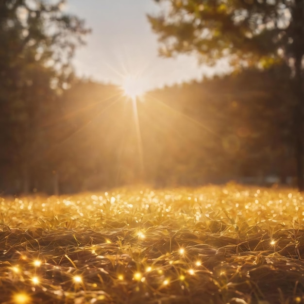 Foto die sonne leuchtet, der effekt überlagert, der goldene glanz, das helle sonnenlicht, das warme bokeh-effekt, der lichtfilter überlagert.