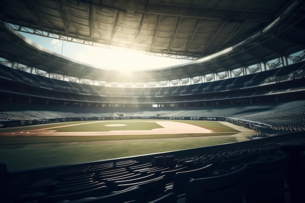 Die Sonne scheint auf ein Baseballstadion