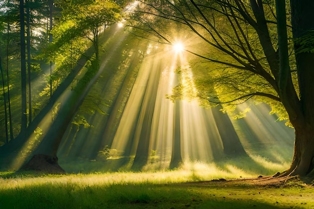 Die Sonne scheint durch die Bäume