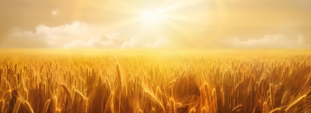 Die Sonne scheint über dem Feld des goldenen Weizens, minimales Landschaftspanorama, generative KI-Illustration