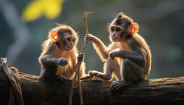 die spielerischen Antiken von Affen in einem tropischen Dschungel