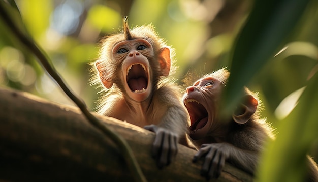 die spielerischen Antiken von Affen in einem tropischen Dschungel