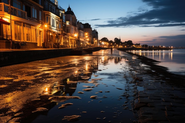 Die Stadt am Meer erstrahlt im Mondlicht der generativen IA