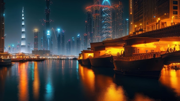 Die Stadt Dubai bei Nacht