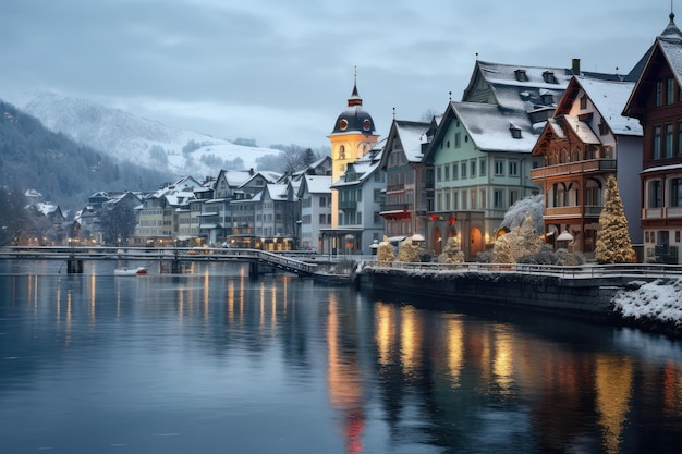 Die Stadt Luzern ist im Winter schneeweiß
