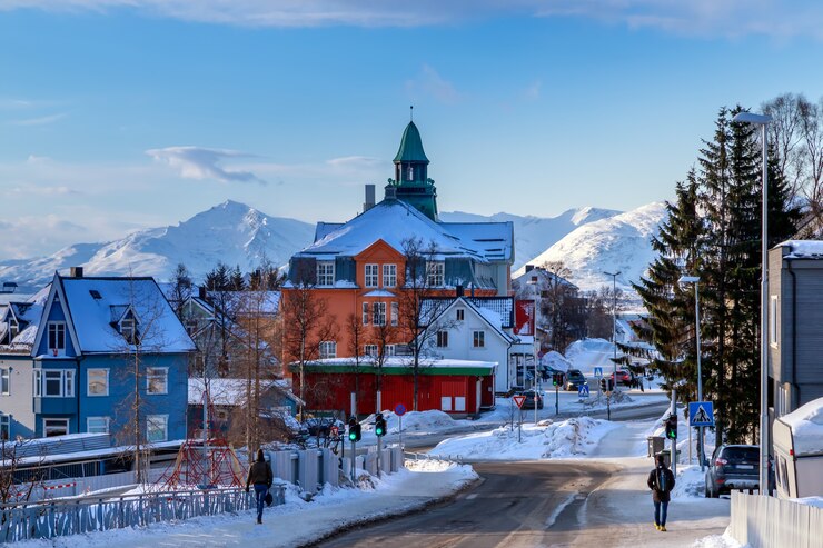 Foto die stadt tromso im winter nordnorwegen