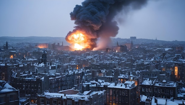 Foto die stadt wurde bombardiert.