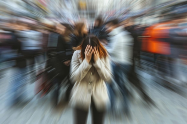 Foto die stille eines einzelnen steht im gegensatz zum hektischen tempo des städtischen lebens