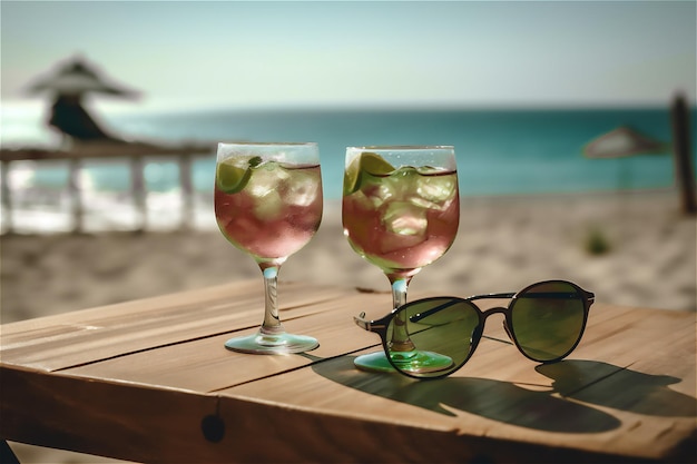 Die Strandbar serviert eine Auswahl an frischen und farbenfrohen tropischen Sommercocktails für einen entspannenden Tag am Strand