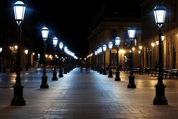 Die Straße ist nachts beleuchtet.