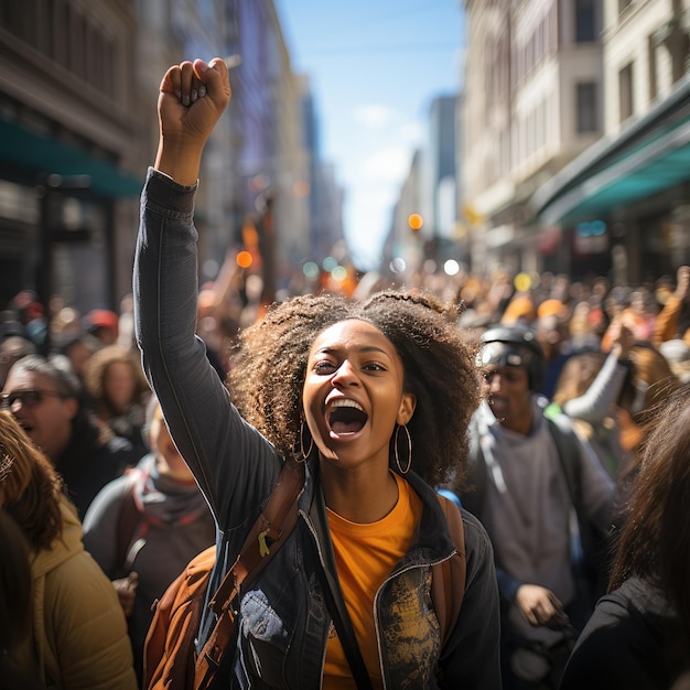 Die Straßen der Stadt während einer dynamischen Protestkundgebung