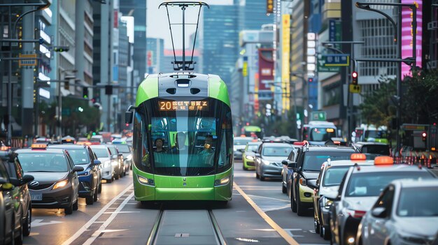 Foto die straßenbahn ist eine bequeme und effiziente art, sich in der stadt fortzubewegen. sie ist sowohl für pendler als auch für touristen eine beliebte wahl.