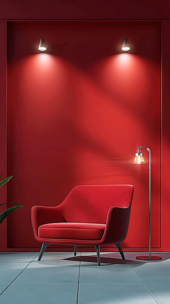 Die Szene eines Hauses die Aussichten sind moderne Designer Sofas Lichter rote feste Farbe