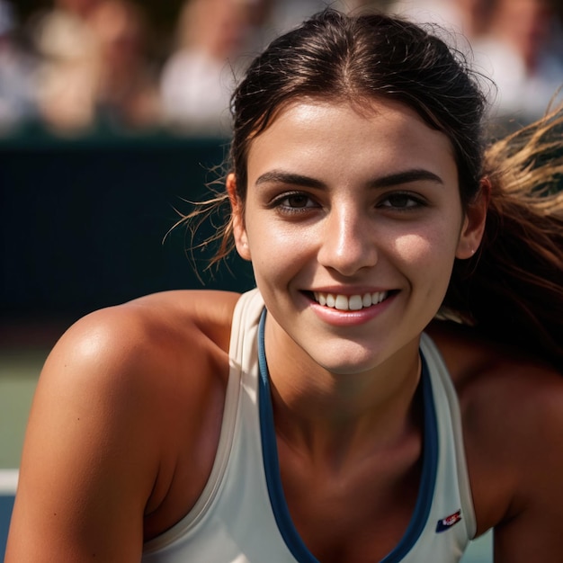 Die Tennisspielerin lächelt.