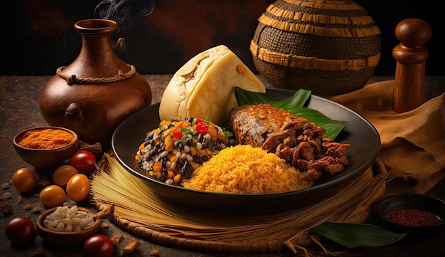 Die traditionellen Gerichte der afrikanischen Küche spiegeln die kulturhistorische und landwirtschaftliche Vielfalt des Kontinents wider und machen es zu einem einzigartigen und verlockenden kulinarischen Erlebnis, das von KI generiert wird
