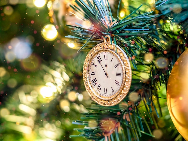 Die Uhr am Weihnachtsbaum Ein Symbol für das nahende neue Jahr