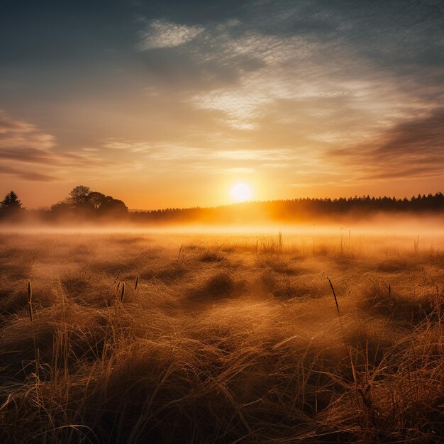 Die Umarmung der Morgendämmerung Eine minimalistische Wiese bei Sonnenaufgang