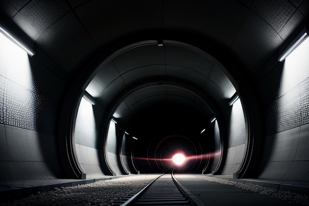 Foto die unterirdische passage des tunnels ist lang und weit entfernt mit einer schießszene im schwarz-weiß-stil