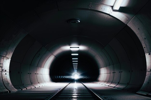 Foto die unterirdische passage des tunnels ist lang und weit entfernt mit einer schießszene im schwarz-weiß-stil