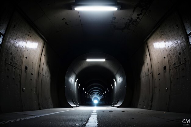 Die unterirdische Passage des Tunnels ist lang und weit entfernt mit einer Schießszene im Schwarz-Weiß-Stil