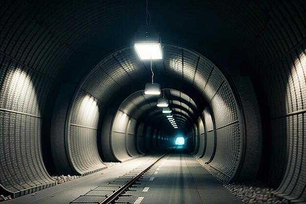 Foto die unterirdische passage des tunnels ist lang und weit entfernt mit einer schießszene im schwarz-weiß-stil