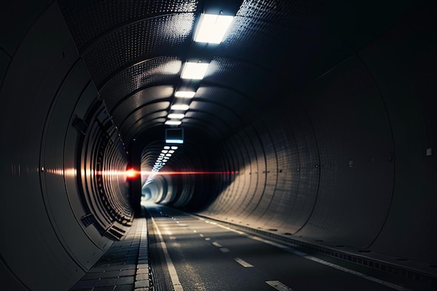 Foto die unterirdische passage des tunnels ist lang und weit entfernt mit einer schießszene im schwarz-weiß-stil