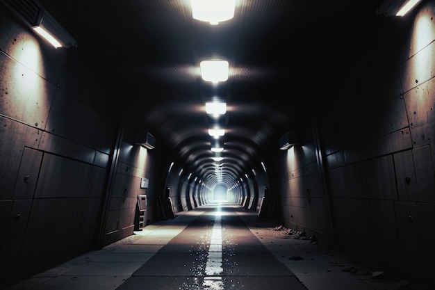 Die unterirdische Passage des Tunnels ist lang und weit entfernt mit einer Schießszene im Schwarz-Weiß-Stil