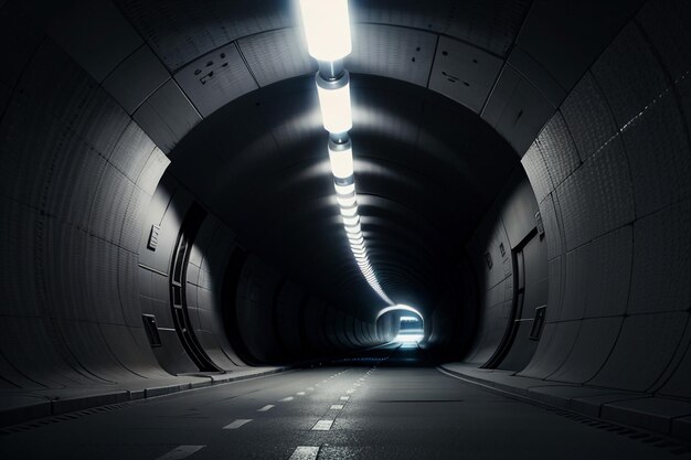 Die unterirdische Passage des Tunnels ist lang und weit entfernt mit einer Schießszene im Schwarz-Weiß-Stil