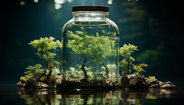 Foto die unterwasserwelt wimmelt von wasserlebewesen und leuchtend grünen pflanzen, die durch künstliche intelligenz erzeugt werden
