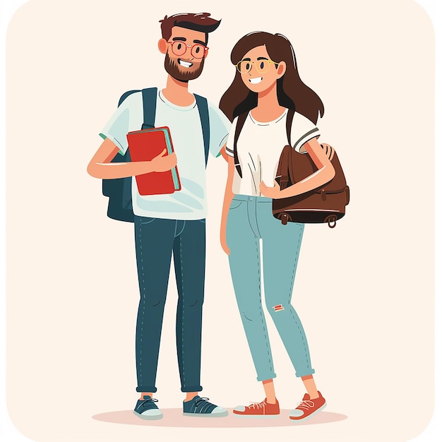 Die Vektorillustration des jungen Studentenpaares