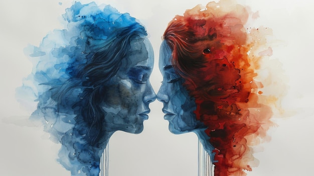 Foto die verbindung zwischen geist und psychischer gesundheit bei bipolarer störung aquarellmalerei illustration handzeichnung designsymbol