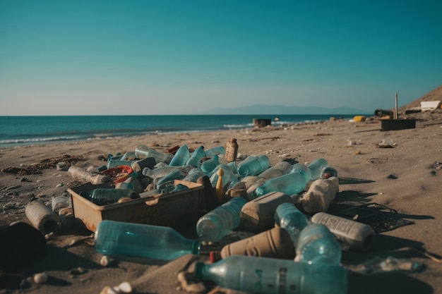 Die verheerenden ökologischen Auswirkungen von Plastik auf Strände. Generative KI