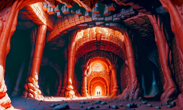 Die verzauberten Höhlen Eine märchenhafte Flucht aus dem gefangenen Dungeon. Hochwertige generative KI-Nachbearbeitung