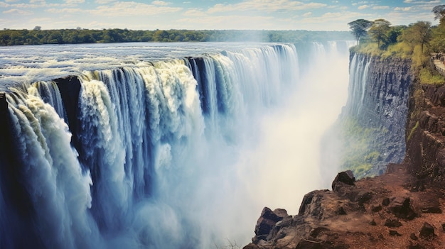 Die Victoria-Fälle in Simbabwe sind ein riesiger Wasserfall, der mit KI-Technologie geschaffen wurde.