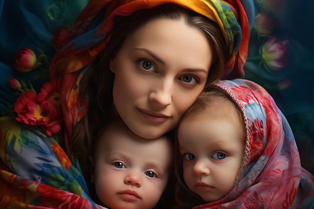 Die Vielfalt der Mutterschaft feiern. Ein kreatives und farbenfrohes Foto mit viel Platz für Text