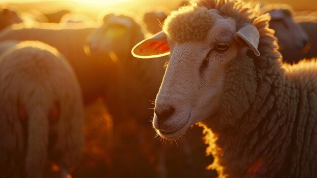 Die Wärme der goldenen Stunde umhüllt ein Schaf inmitten einer pastoralen Szene