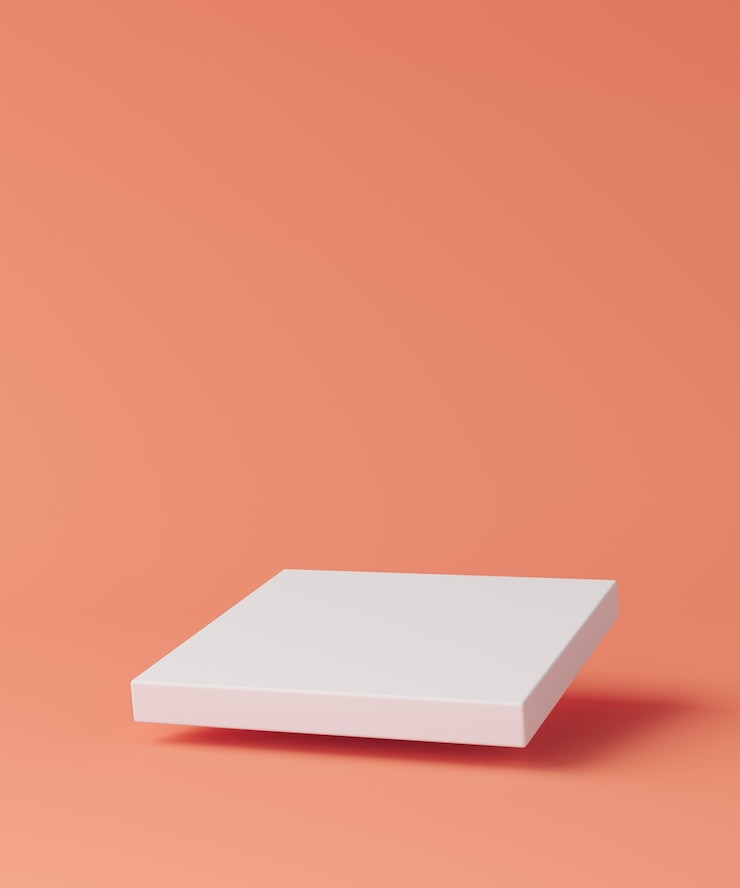 Foto die weiße quadratische basis schwebte in der hellroten szene. minimalistischer hintergrund für branding und präsentation. 3d-rendering