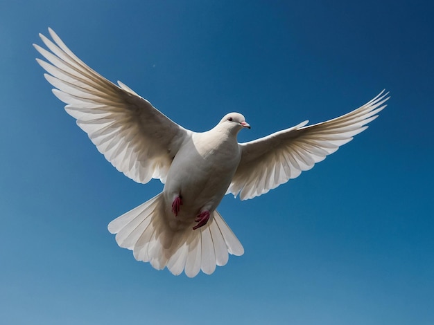 Die weiße Taube des Friedens am blauen Himmel