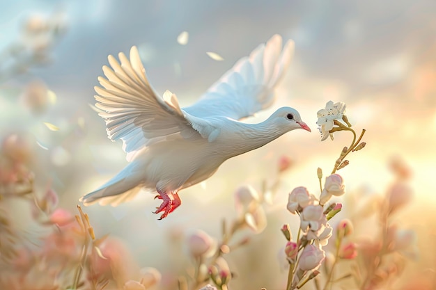 Die weiße Taube symbolisiert den Frieden, fliegt für die Freiheit, betet für die Ukraine.