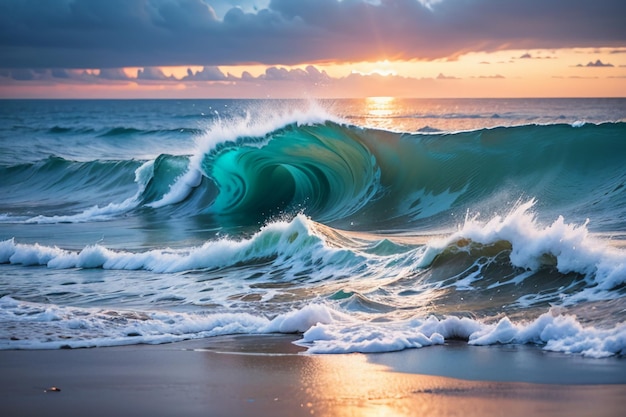Die Wellen des Ozeans rollten sich heftig auf. Schreckliche dunkelblaue Meereswellen. Tapeten-Hintergrundillustration.