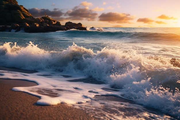 Die Wellen, die einen Strand umspülen