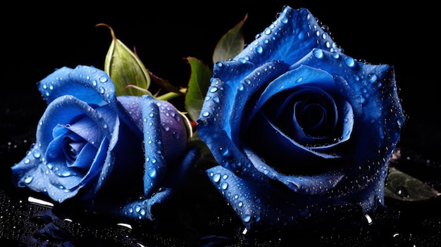 Foto die wunderbarste blau zwei rosen blumen wasser tropfen bild ki-generierte kunst