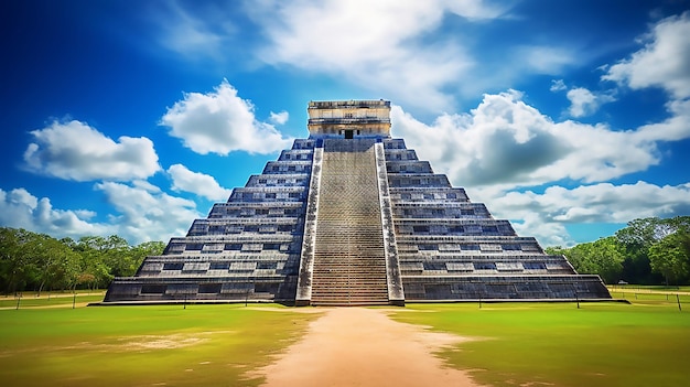 Foto die wunderschöne pyramide von kukulcan in chichen itza auf der halbinsel yucatan