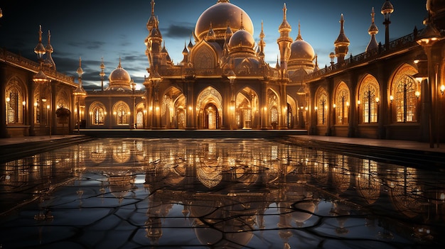 Die wunderschöne, ruhige Moschee in der Nacht im gesegneten Monat Ramadan, dem Erleuchteten