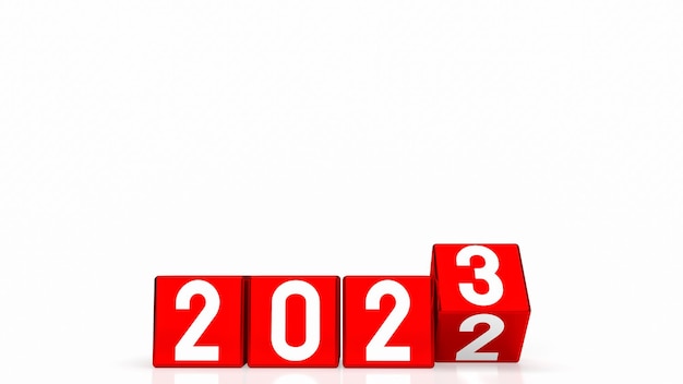 Die Zahl 2023 auf rotem Würfel für Neujahr oder Geschäftskonzept 3D-RenderingxA